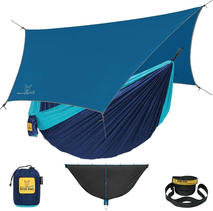Wise Owl Outfitters Camping Hammock – 500lbs Portable Hammock with Tree Straps - Travel, Backpacking, Hiking, Outdoors Camping Gear - Single or Double