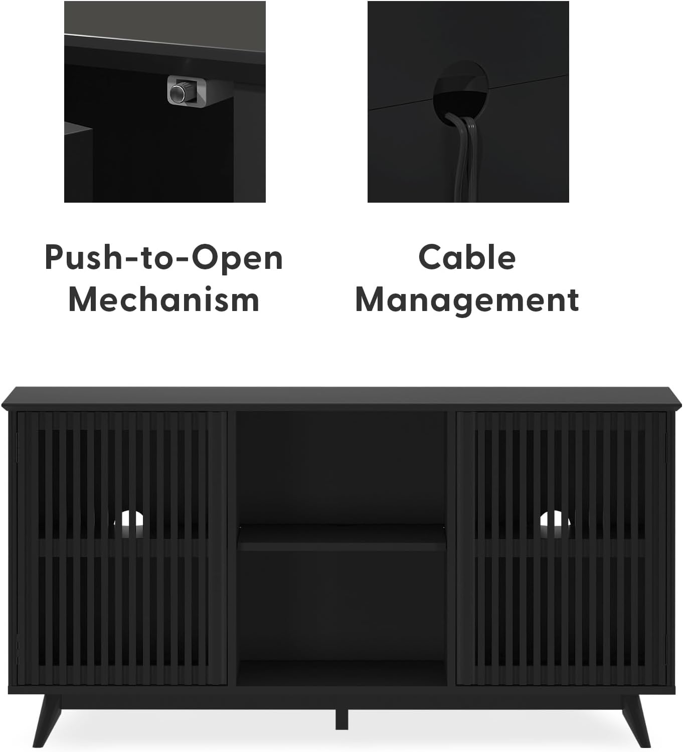 Plank+Beam Mid-Century Modern Wood TV Stand, Solid Wood Entertainment Console with Storage, 59" L x 16" W x 30" H, Black