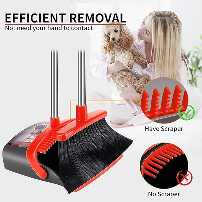 DJDTDTY 2-Pack is More economical，Brooms with Dustpan Combo Set， with 52" Long Handle, Dustpan Teeth with self-Cleaning Function, Indoor and Outdoor Sweeping, Perfect for Home Office