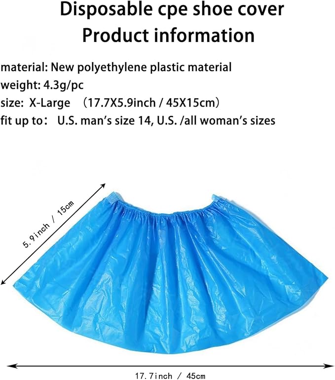 X-Large Shoe Covers Disposable,Boot Cover Waterproof,Dust proof,Non-slip,CPE Booties Shoes Protectors Coverings,The Size Fit Most,Plus-size - 100(50Pairs)