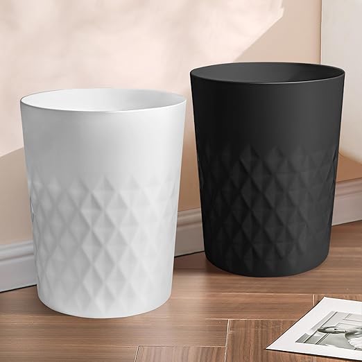 YGJT Small Trash Can, 3 Pack 1.8 Gallons Bathroom Trash Can, Slim Waste Basket, Round Garbage Can, Plastic Trash Bin for Kitchen, Dorm, Bedroom, Office, Living Room, Study, Compact Spaces(White W)