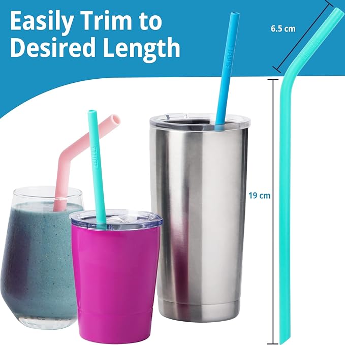 8 Reusable Silicone Smoothie Straws and Cleaning Brush, 30 Ounce - 20 Ounce Tumblers Compatible, Dishwasher Safe, Extra Long Straw - Flexible and Yeti/RTIC Tumbler Compatible