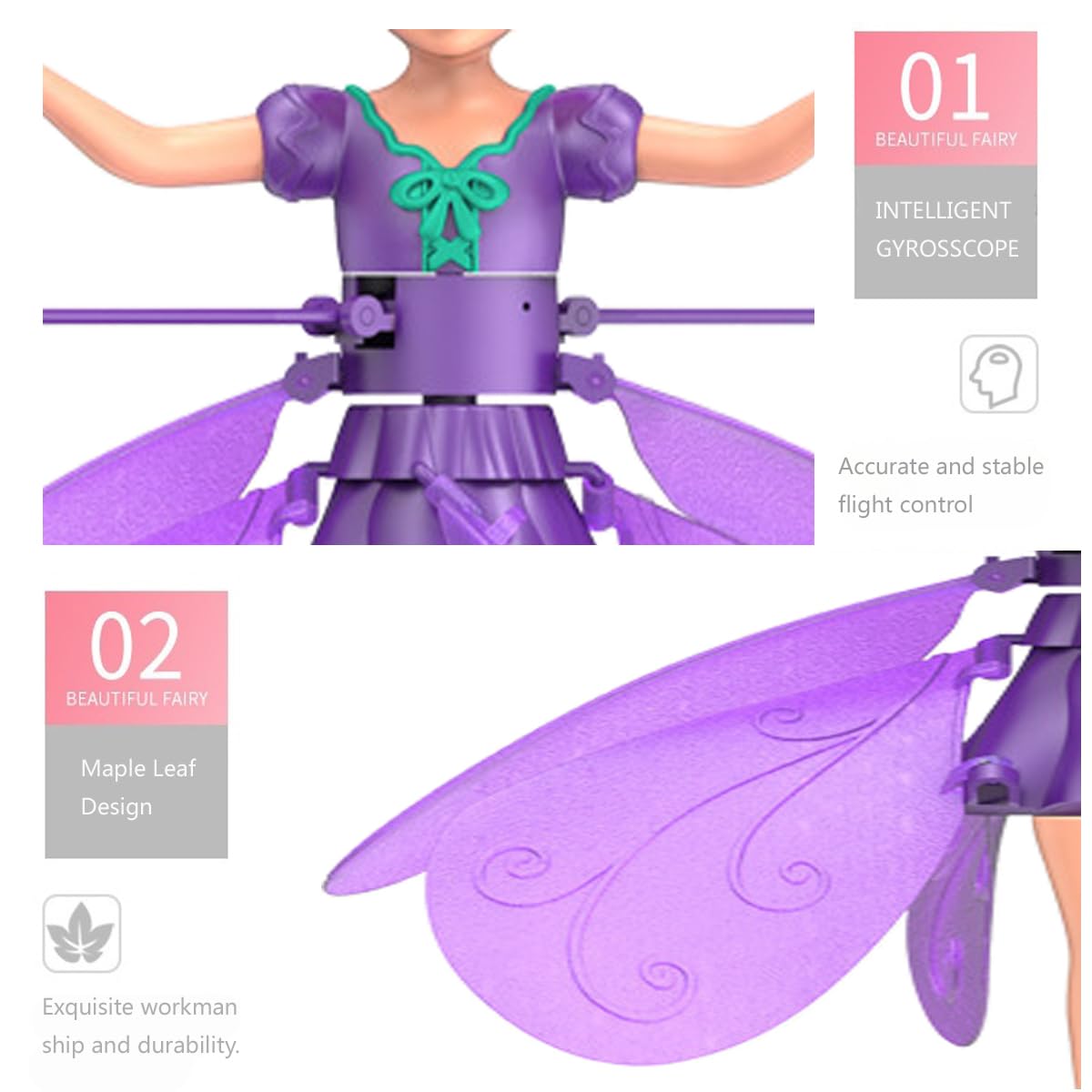 Pixies Rainbow Glitter Idol, Magical Flying Toy Doll with Lights for Girls, for Kids Ages 6+, Includes Wicked Toys, Unicorn & Fairy Fun, Inspired by Zhu Zhu Pets & Barbie (Purple)