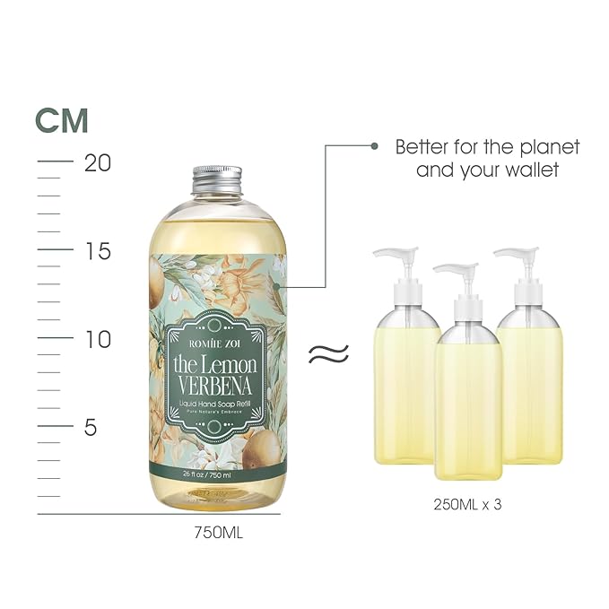 ROMIIE ZOI Liquid Hand Soap Refill, Lemon Verbena, Gentle & Moisturizing Formula, 750 ML/ 26 FL OZ