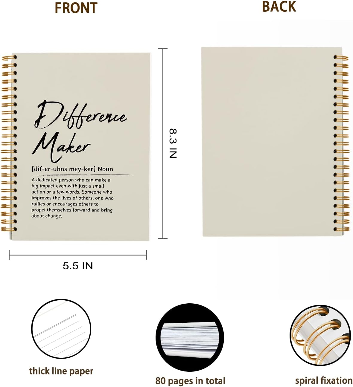 OXW Beige Notebooks for Work, Difference Maker Gift Meeting Notebook Journal for Writing, Employee Appreciation Gifts, Thank You Gifts for Women Men Leader Mentor Boss Manager, 5.5"x8.3"