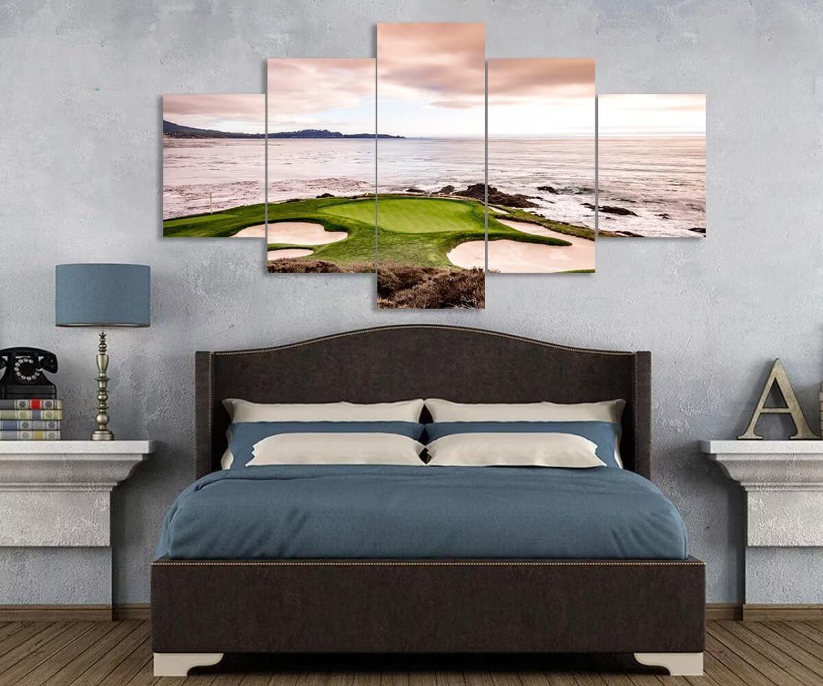 California Coastline Golf Course Wall Art Pictures USA California Golf Course Wall Decor for Living Room Bedroom Bathroom Home Decorations Canvas Prints Framed Ready to Hang(60''W x 32''H)
