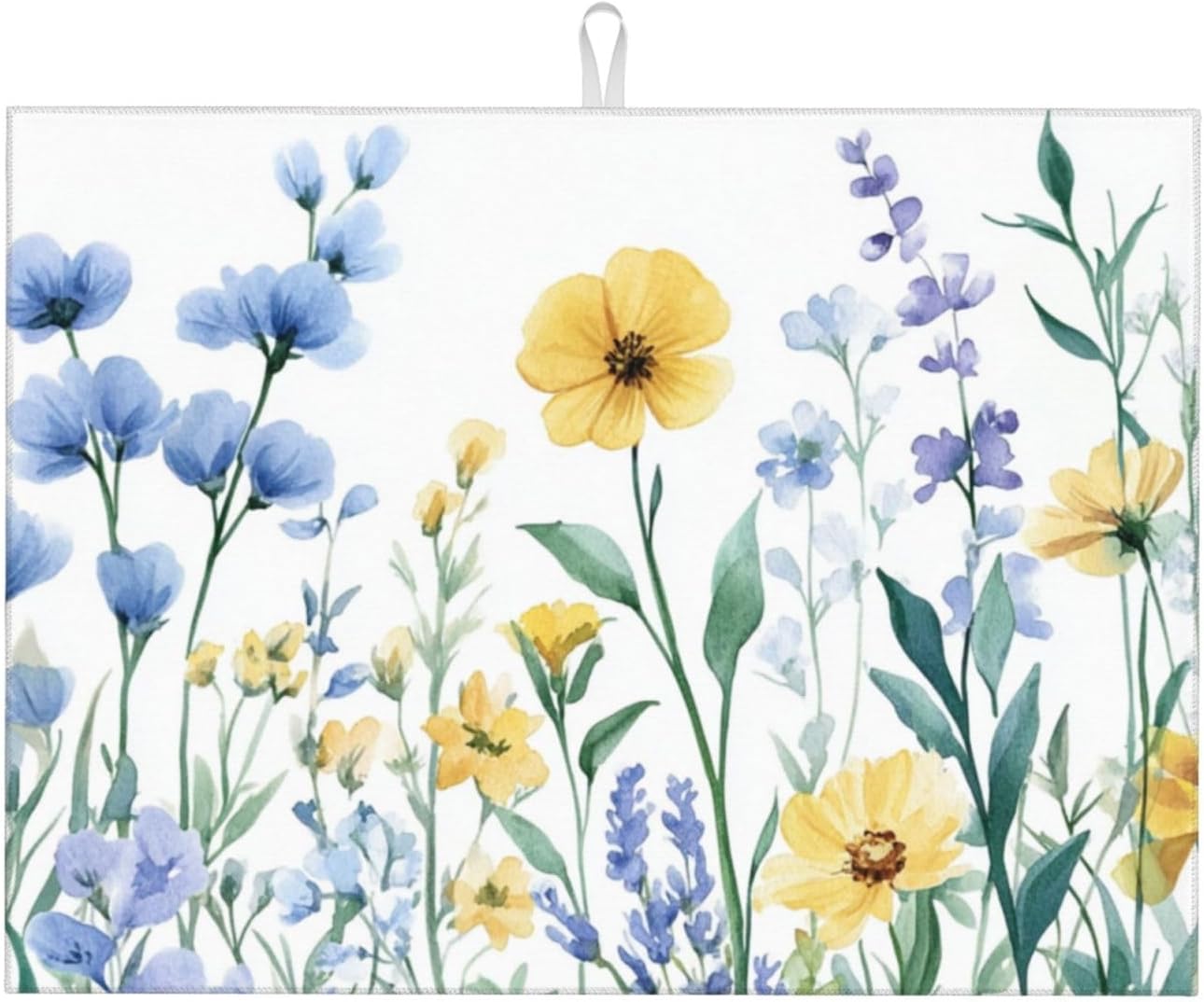 Dish Drying Mat for Kitchen Botanical Flower Watercolor Floral Counter Absorbent Dishes Drainer Microfiber Large 18x24 Inch