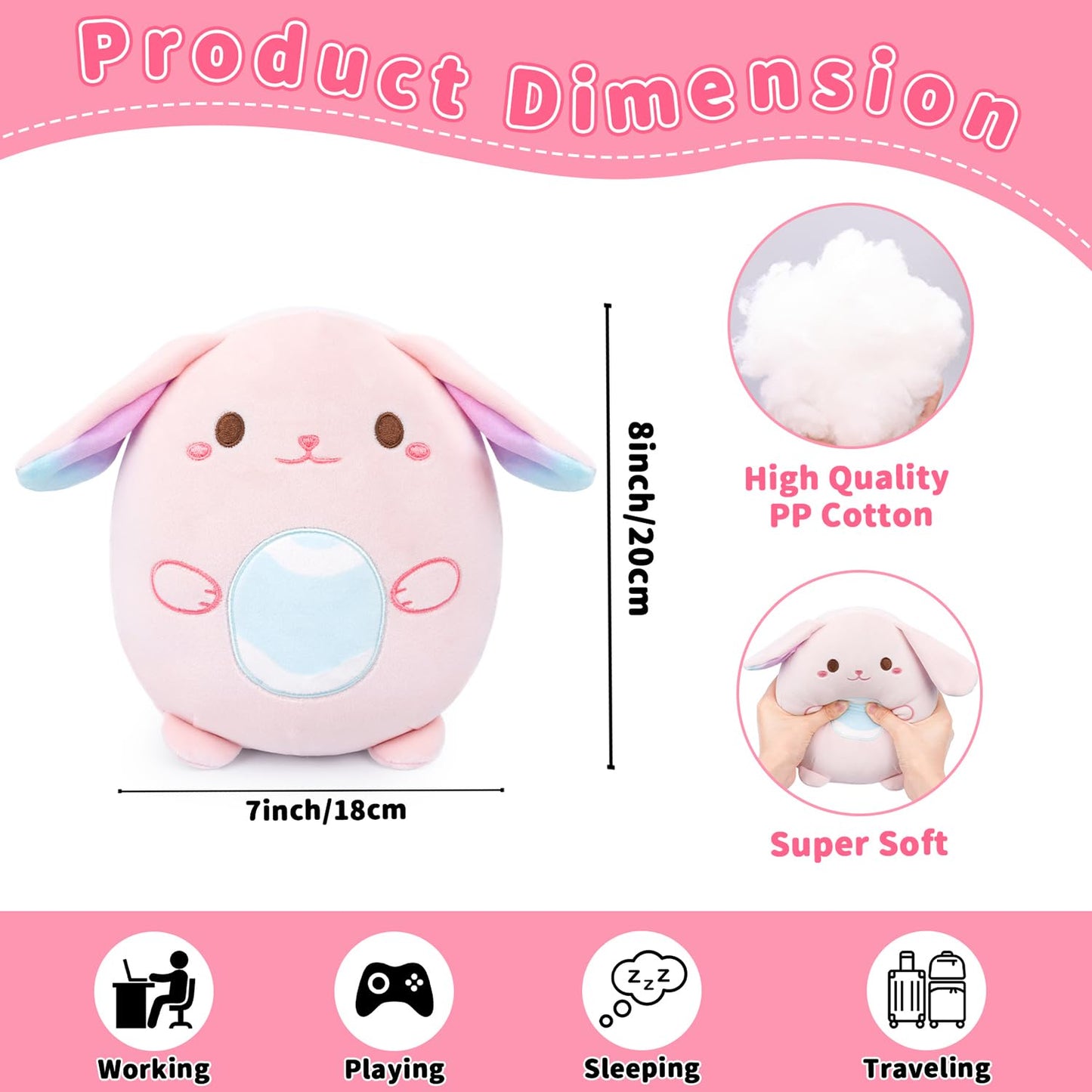 Hagusahuo Easter Stuffed Animal Bunny Plush, 8inch Pink Easter Bunny Stuffed Animal with Egg for Kids, Cute Easter Basket Stuffers Soft Rabbit Doll Toy Gift for Girls Boys Party Favors