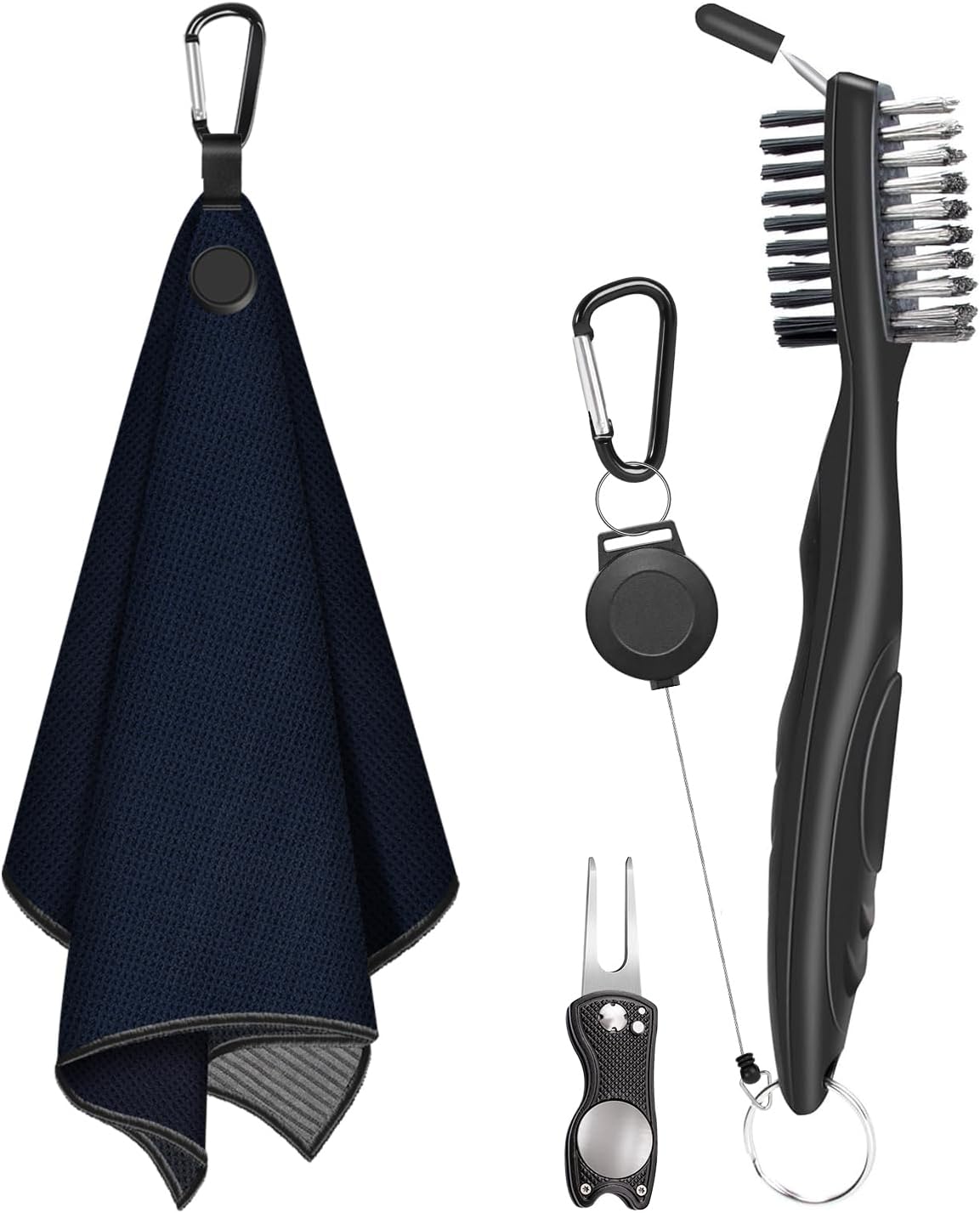 Magnetic Golf Towel, Microfiber Golf Towel with Brush and Divot Tool for Men, Industrial Strength Magnet Accessories for Strong Hold to Golf Bags, Carts or Clubs (Black)