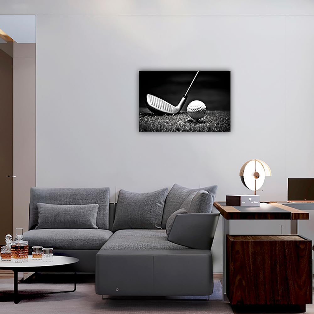 LURENCZH Golf Canvas Wall Art Black and White Golf Picture Prints Ball Sport Paintings for Golf Course Fitness Room Office Decor Framed(Golf-2,16.00" x 24.00")
