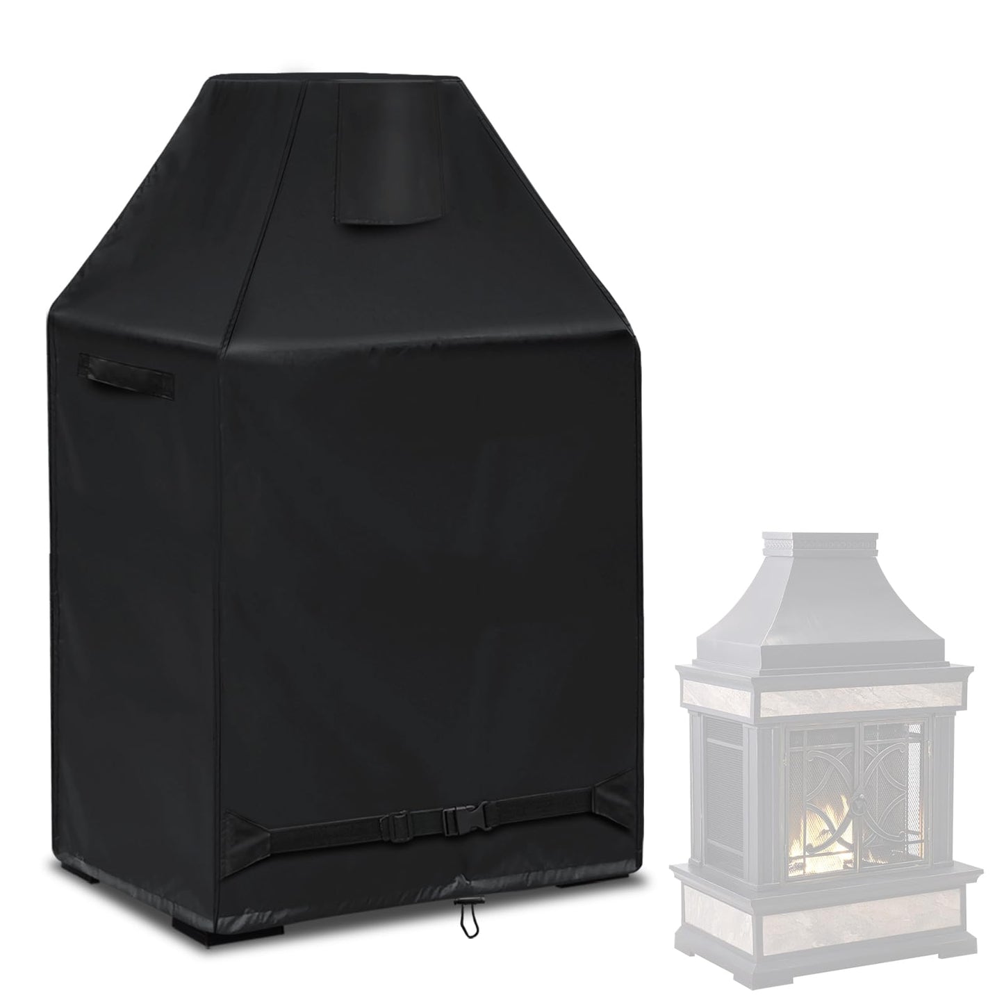 Outdoor Fireplace Cover 100% Waterproof Patio Wood Burning Fireplaces Rain Cover Weather-Proof / UV-proof/Full-coverage Rust-Proof Protection Chiminea Fire Pit Covers 37"W x 26"D x 56"H, Black