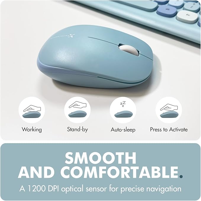 X9 Cute Keyboard and Mouse Combo - Transform Your Space with a Colorful Blue Wireless Keyboard and Mouse Retro Set (110 Keys and 18 Shortcuts) - Aesthetic Keyboard for PC Computer, Laptop