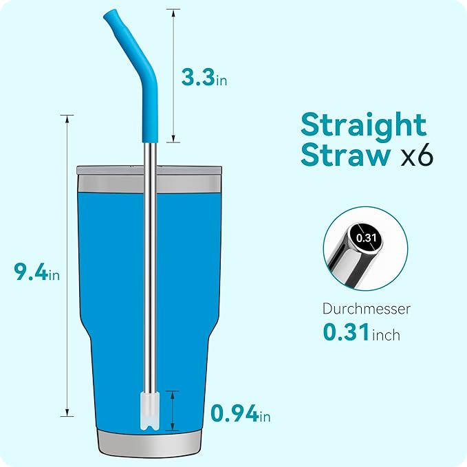 2 PCS 30oz Reusable Straws Ideal for 30oz Stanley Cup & 24oz Tumblers, Stainless Steel Drinking Straw with Anti-Clank Silicone Bottom, Fits Most Medium-Size Mugs
