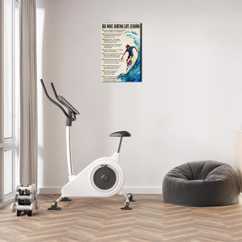 Strofupp Surfing Poster Framed Motivational Quotes Prints Vintage Surf Wall Art Life Lessons Pictures Canvas Artwork 08x12 inches