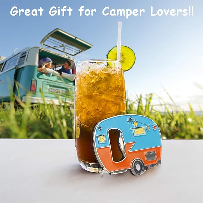 Magnetic Bottle Opener with Cap Catcher, 2 Pack, RV Camper Bottle Opener, Zinc Alloy, Blue&Yellow