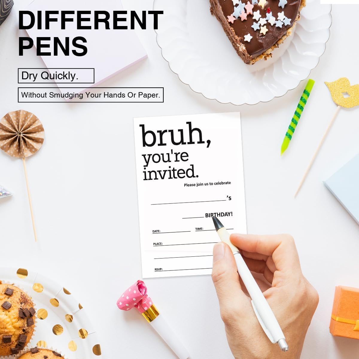 Birthday Invitations for Boys Supplies with Envelopes Set of 20 Bruh Black and White Birthday Invitations Fill in Blank, Double Sided