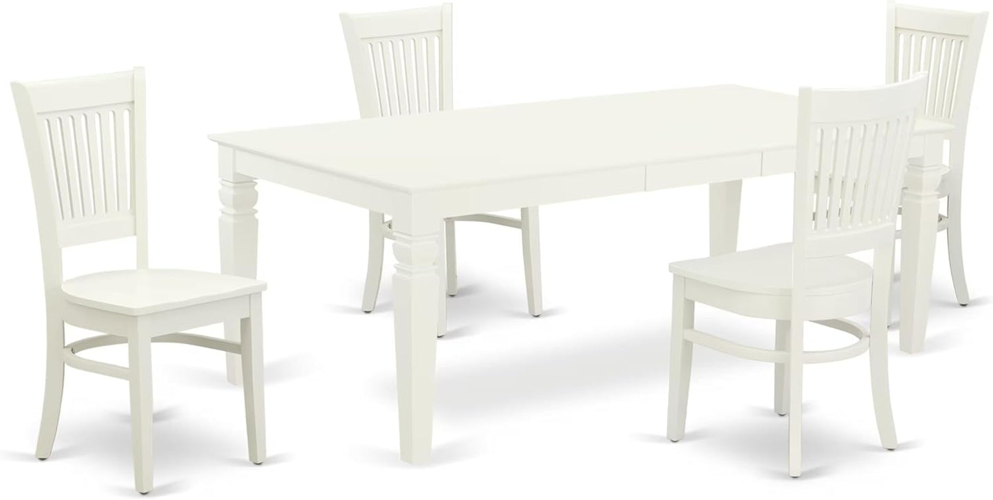 East West Furniture LGVA5-LWH-W 5 Piece Dining Set Includes a Rectangle Dining Room Table with Butterfly Leaf and 4 Kitchen Chairs, 42x84 Inch, Linen White