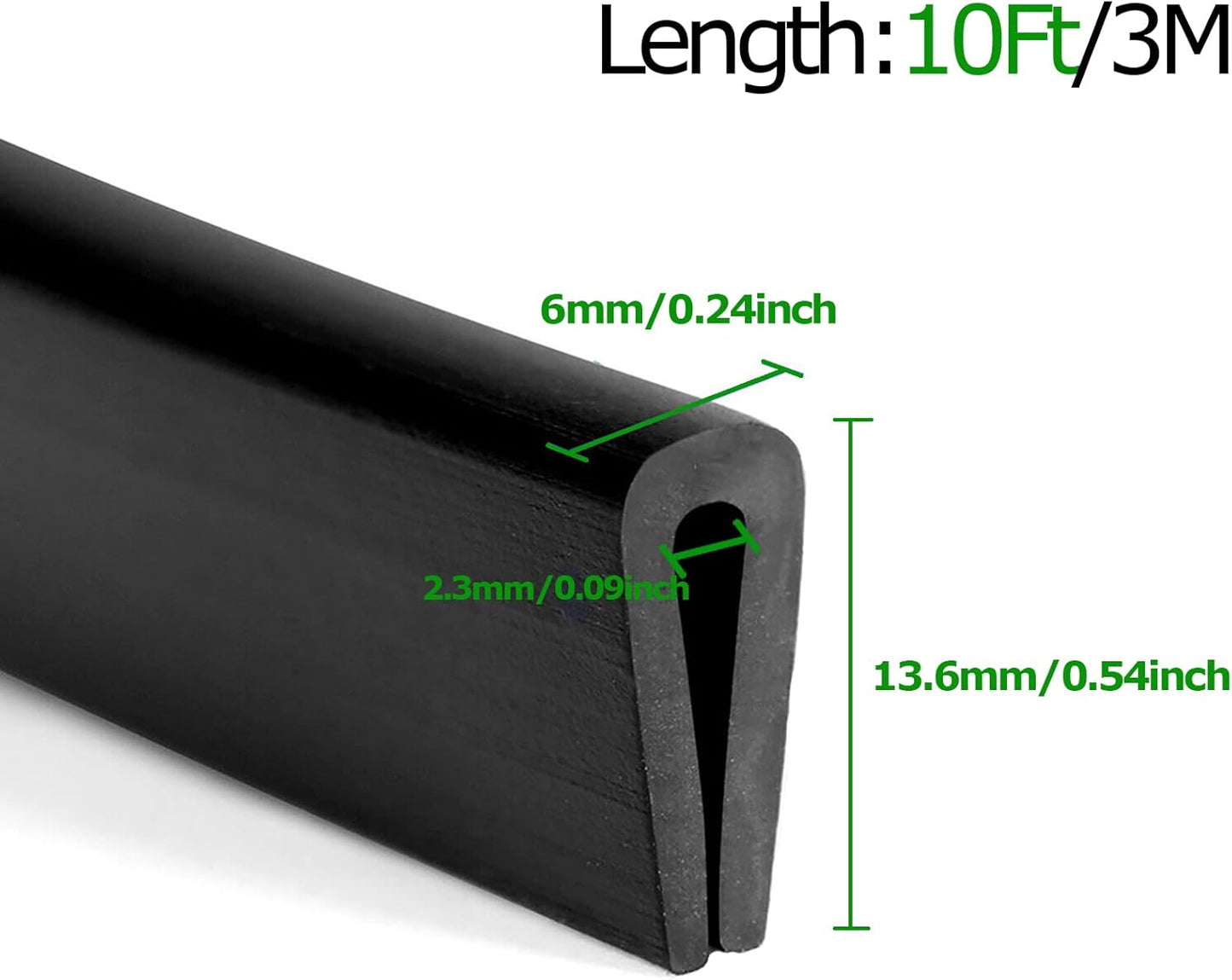 Rubber Edge Trim Black, U Channel PVC Plastic, Metal Sharp Edge Protector Fit for 0.09", Length 10 Feet (3.05 Meter)