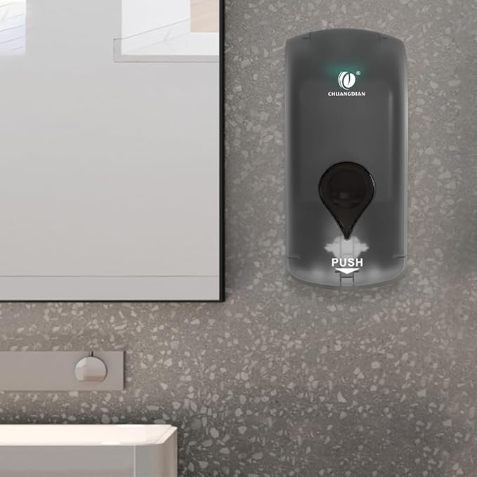 Hand Press Foaming Soap Dispenser, 35oz (1000ml) Refillable Wall Mount Soap Dispenser, Durable ABS Plastic, for Commercial & Home, Semi-Transparent Black, CHUANGDIAN