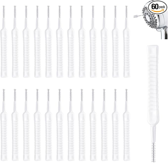 Patelai 60 Pcs Mini Shower Head Cleaner Brush Anti Clogging Nylon Cleaning Brush Multifunctional Shower Head Cleaner Nozzle for Window Slot, Phone, Keyboard, Car Vent, Little Gaps, 3D Printer Opening