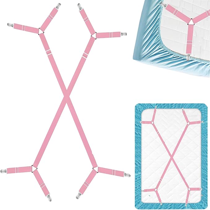 Bed Sheet Holder Straps, 2 Pcs Adjustable Mattress Sheet Clips, Bed Sheet Fasteners Elastic Sheet Suspenders to Keep Bed Sheet in Place for Different Beds (X-Purple)