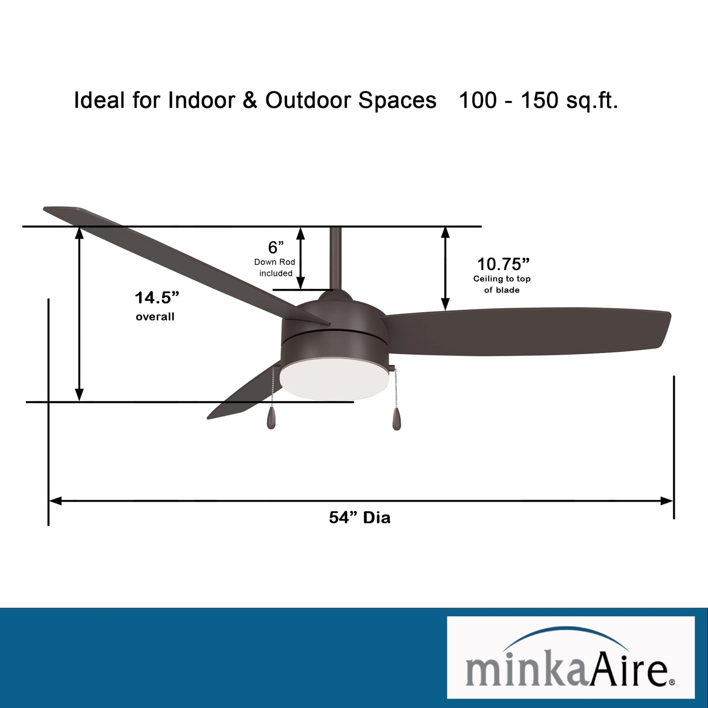 Minka-Aire F670L-Orb Airetor Iii 54 Ceiling Fan With Led Light And Pull Chain In Oil Rubbed Bronze Finish