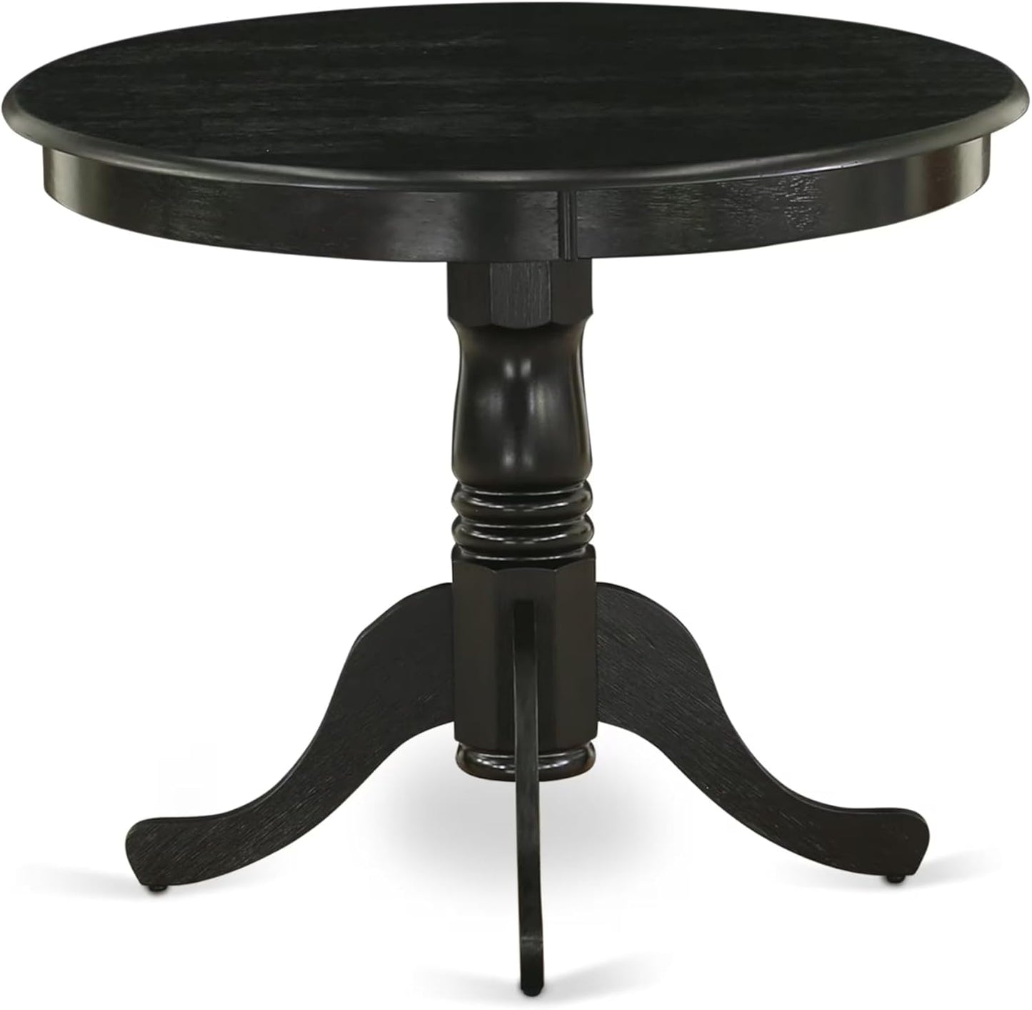 East West Furniture ANGA5-ABK-24 5 Piece Dining Table Set for 4 Includes a Round Kitchen Table with Pedestal and 4 Black Linen Fabric Parsons Dining Chairs, 36x36 Inch, Wirebrushed Black