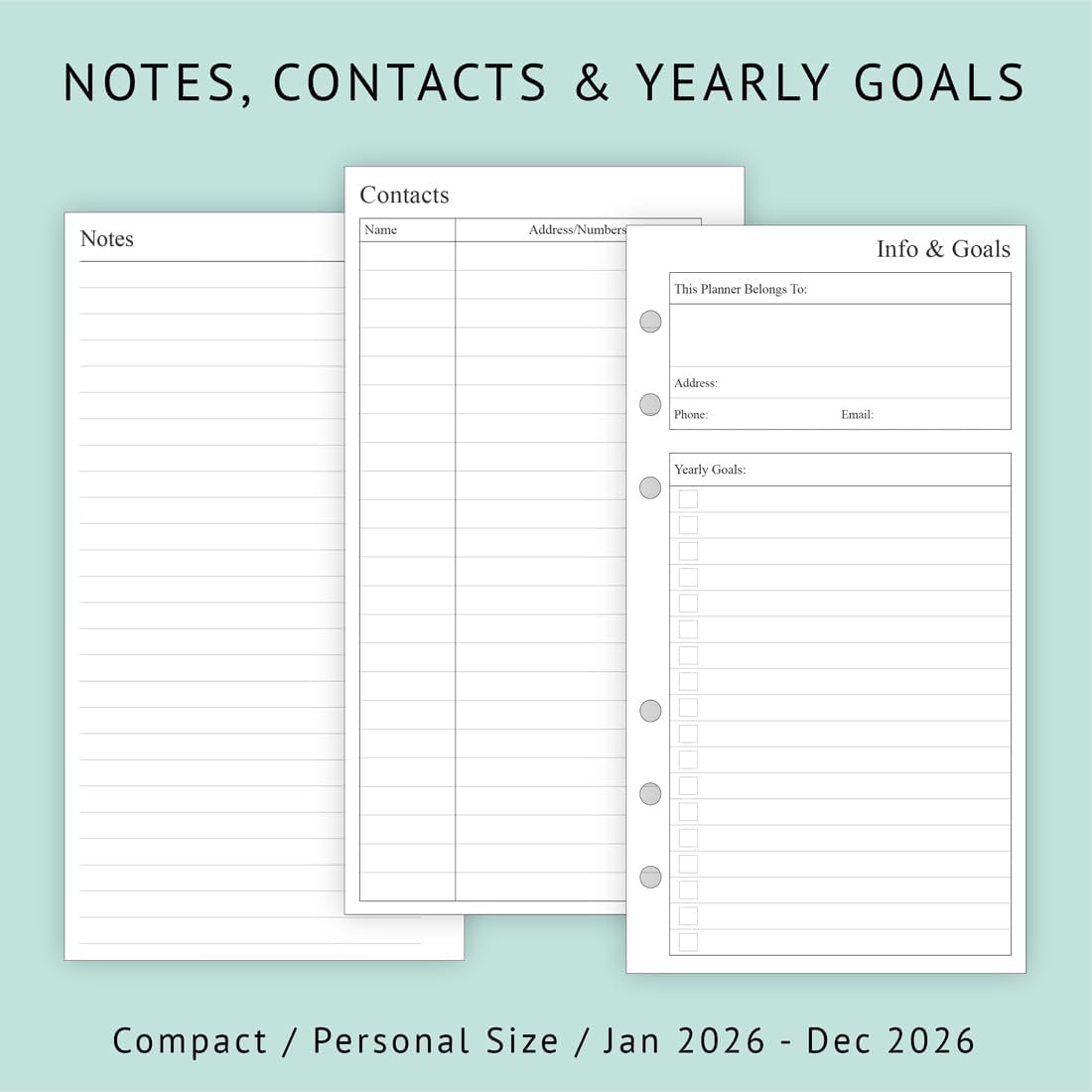 newestor 2026 Weekly & Monthly Planner Refill, 3-3/4" x 6-3/4", Jan 2026 - Dec 2026, Personal/Compact/Size 3
