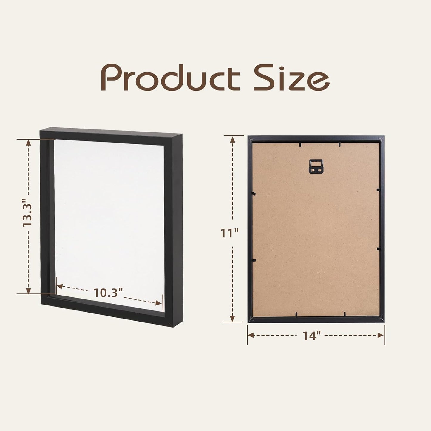 QDSSDECO 11"*14" Shadow Boxes Display Cases with Soft Linen Back Deep Wood Glass 3D Shadow Box Set for Wall and Tabletop, 2 Pack Black