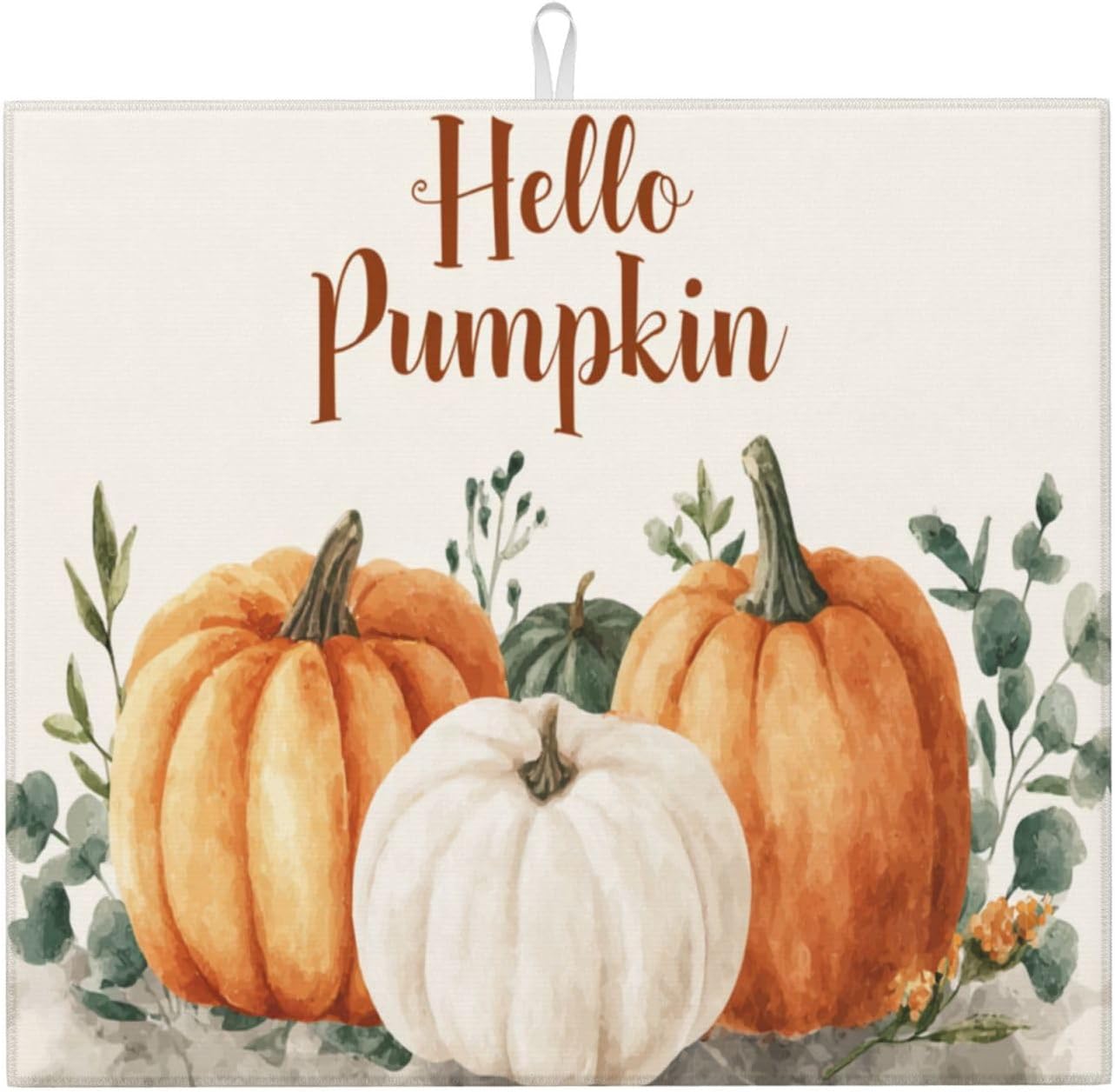 Dish Drying Mat Pumpkin Watercolor Fall Thanksgiving for Kitchen Counter Absorbent 16x18 Inch Microfiber Dishes Plate Glass Dry Draining Pad Reversible Washable