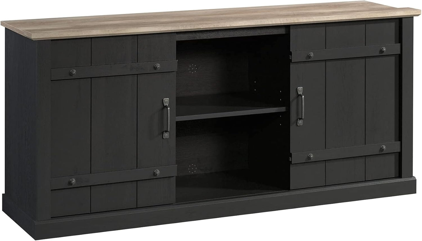 Sauder Misc Entertainment Farmhouse TV Stand, for TVs up to 70", Raven Oak Finish