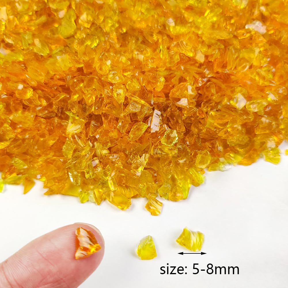 HappyFiller Crushed Glass Sand Broken Pieces 3-8mm Terrarium Mini Stones,Epoxy Resin Art Craft,Plant Topper Dressing,Vase Filler,Candle Holder Decor,Home Accents,1.3LB Bright Orange