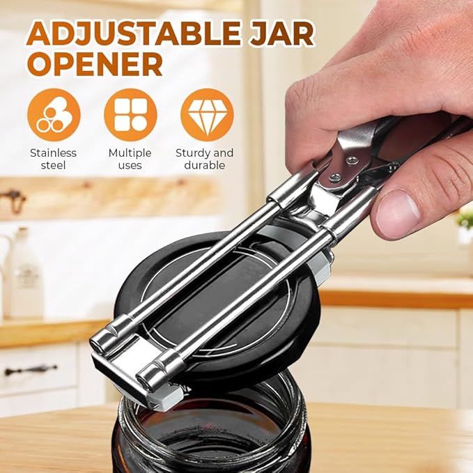 Adjustable Stainless Steel Jar Opener, 2026 New Multifunctional Stainless Steel Can Opener, Jar Lid Opener for Weak Hands, Manual Jar Lid Gripper Bottle Opener Kitchen Accessories(3PCS)