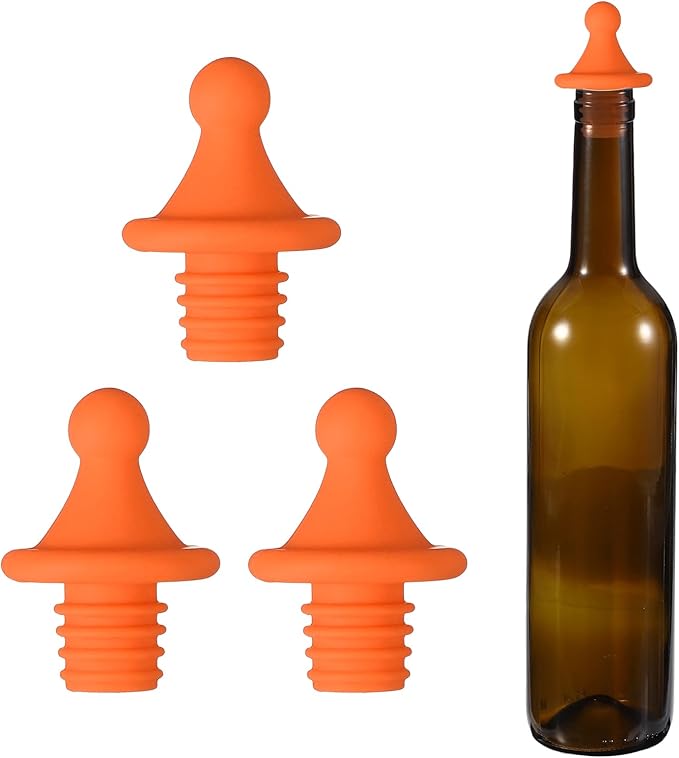 uxcell 3 Pcs Silicone Roof Shape Wine Stopper, Reusable Wine Stoppers Airtight Leak-proof Bottle Plug Liquor Saver with Beer Beverage Bottle Stopper for Bar Holiday Party, Orange
