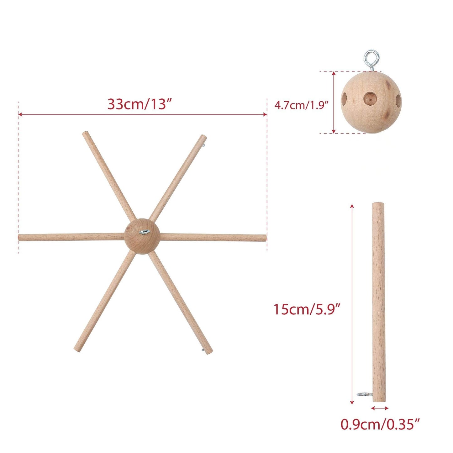 Baby Mobile Kit Frame DIY for Crib Decorative Natural Wooden Wind Chime Equipment Hanger for Infant Boy Girl Home Nursery Creative Craft Wall Balcony Hanging Toy Bell Accessories Bedroom Ceiling Decor
