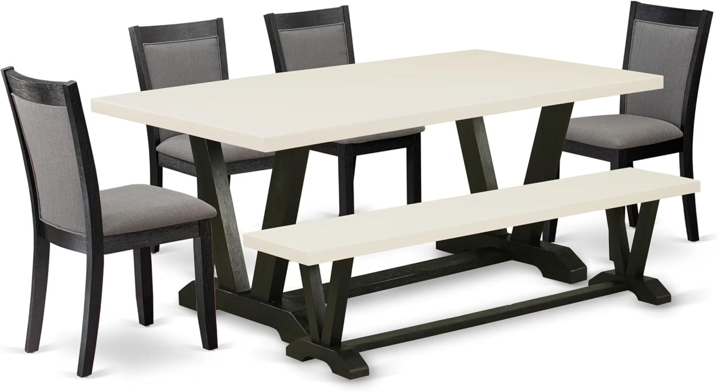 East West Furniture V627MZ650-6 6 Piece Modern Dining Table Set Contains a Rectangle Wooden Table and 4 Dark Gotham Grey Linen Fabric Parson Chairs with a Bench, 40x72 Inch, Multi-Color