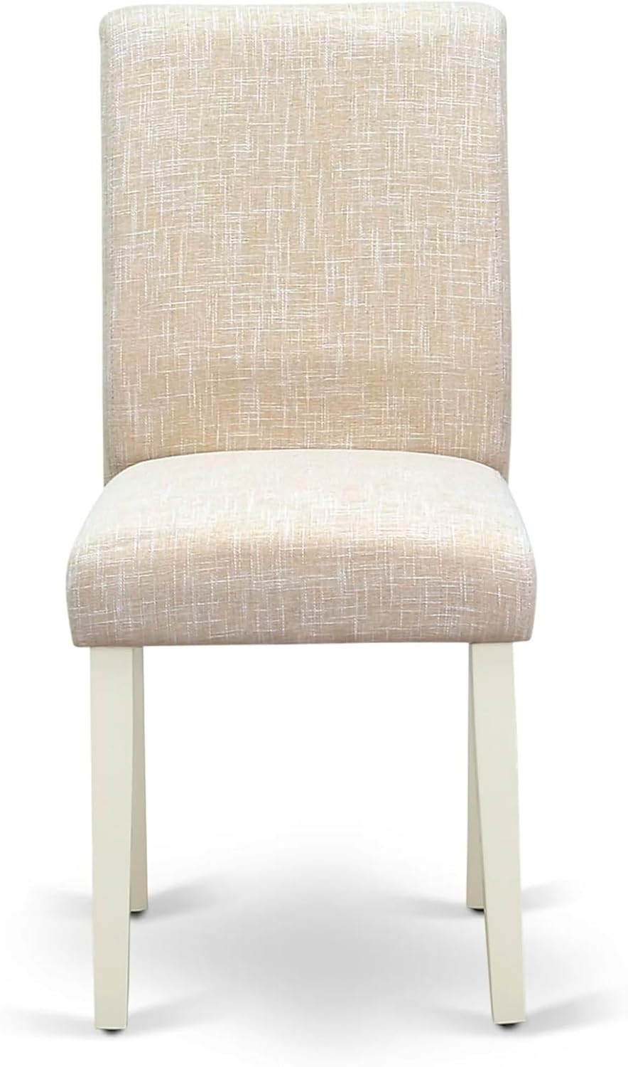 East West Furniture AMAB3-LWH-02 3 Piece Dining Room Furniture Set Contains a Round Dining Table with Pedestal and 2 Light Beige Linen Fabric Upholstered Chairs, 36x36 Inch, Linen White