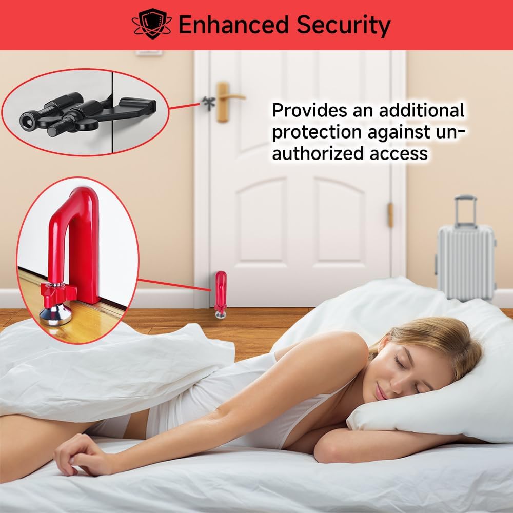 Portable Alarm Door Stopper for Additional Safety in Hotel,Apartment and Bedroom,Removable Bottom Door Jammer Device,Anti Theft Extra Security Lock Kit for Travel. (Normal Stopper&Lock)