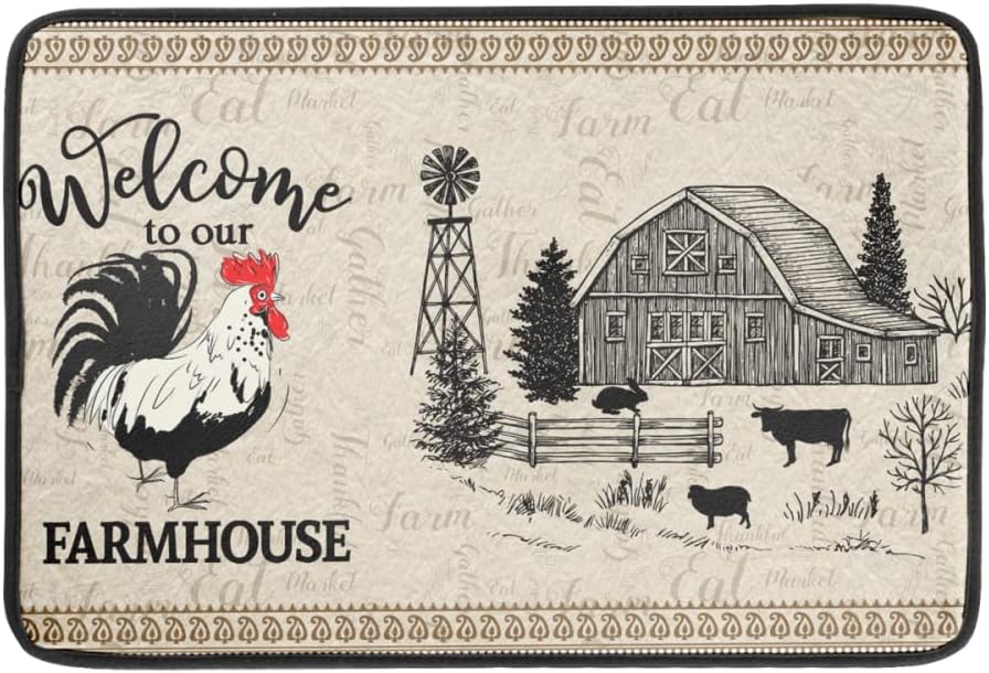 Farmhouse Rooster Dish Drying Mat for Kitchen Counter 18 x 24 Inch Welcome to Our Farmhouse Microfiber Dish Drainer Rack Mat Rooster Absorbent Drying Pad for Home Kitchen Counter Decor