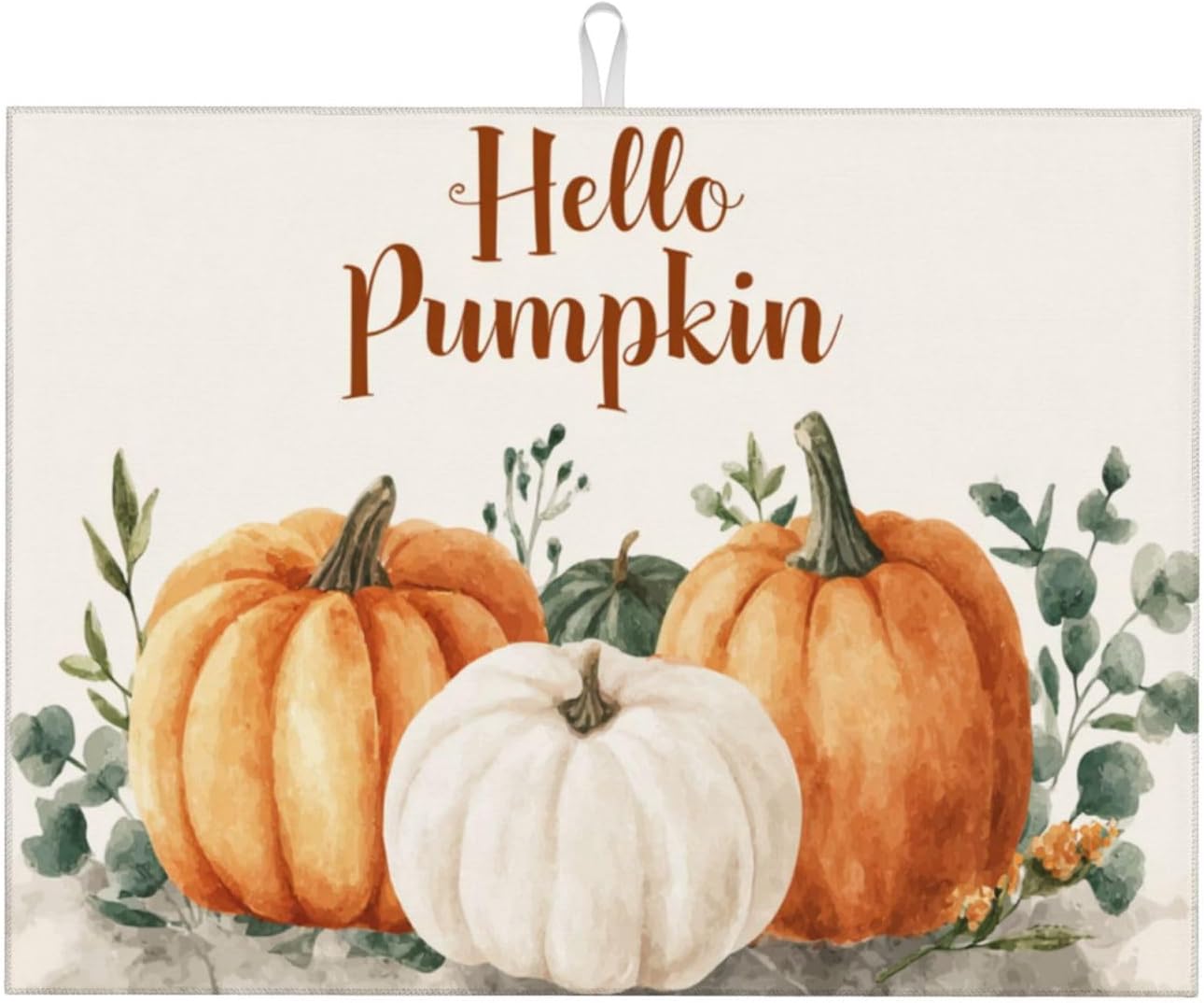 Dish Drying Mat Pumpkin Watercolor Fall Thanksgiving for Kitchen Counter Absorbent 18x24 Inch Microfiber Dishes Plate Glass Dry Draining Pad Reversible Washable