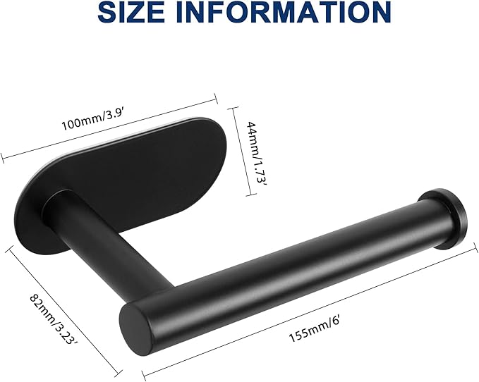 NearMoon Toilet Paper Holder Self Adhesive, Premium Thicken SUS304 Stainless Steel Rustproof Adhesive Toilet Roll Holder no Drilling for Bathroom, Kitchen, Washroom (4 Pack, Matte Black)