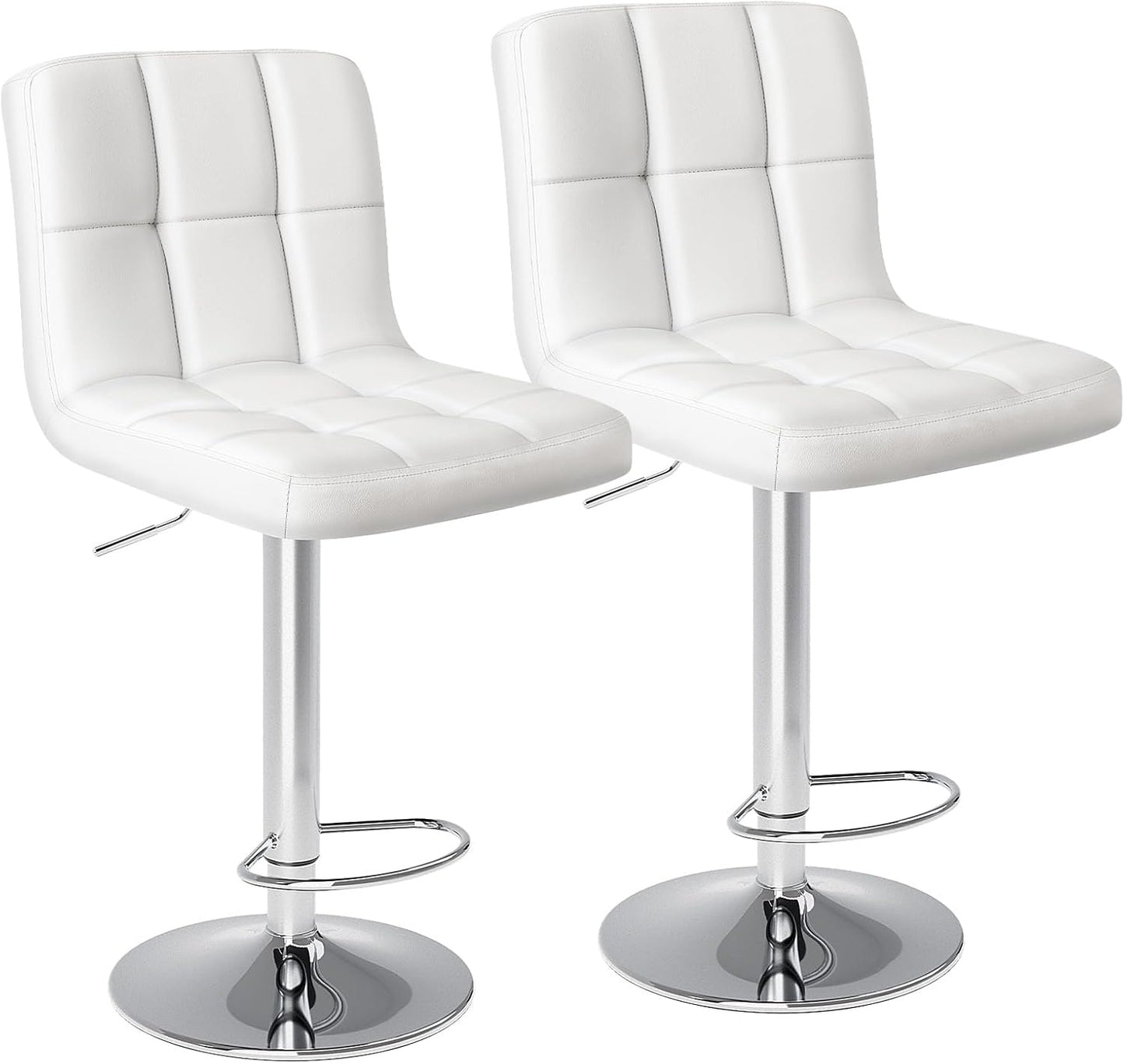 Sweetcrispy Bar Stools Set of 2, Armless PU Leather Adjustable Swivel Barstools, Hydraulic Kitchen Counter Height Thickened Seat Cushion Square Island Countertop Chairs with Back - Modern White