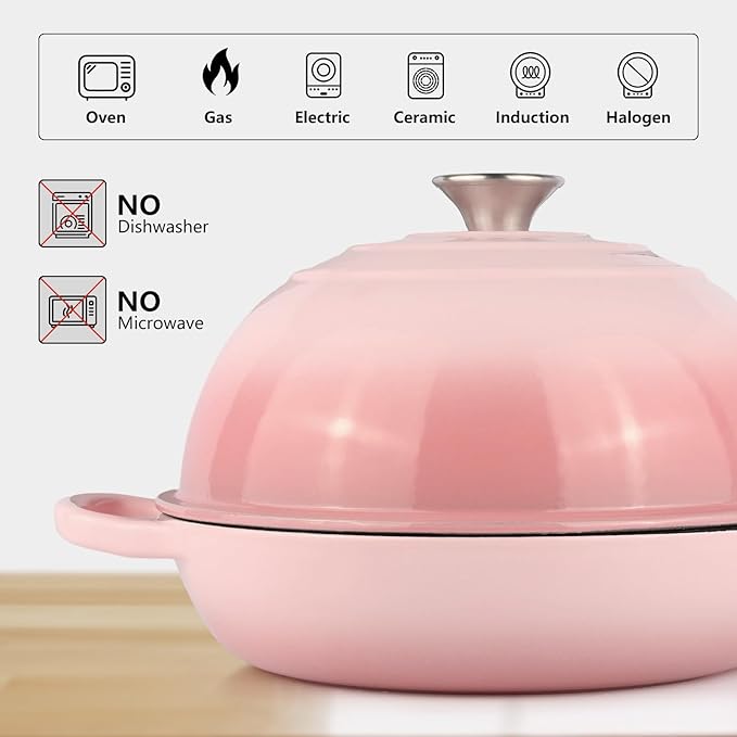 6QT Bread Dutch Oven Pot with Lid, Enameled Cast Iron Dutch Oven for Sourdough Bread Baking, Roasting, Stewing and Soup, Non-Stick Enamel Cookware for Oven/Stovetop, Perfect for Homemade Bread, Pink