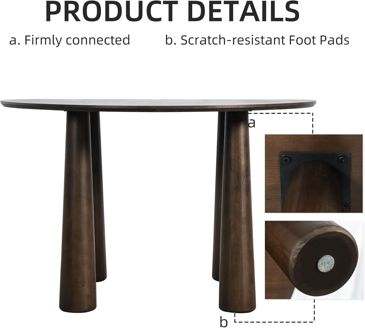 Casaphoria 45" Round Dining Table, Kitchen Table for 6 with Arc-Shaped Edge Top and Cylindrical Legs, Easy Assembly for Living Room, Dining Room, Walnut