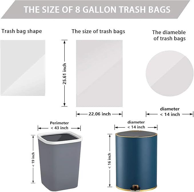 8 Gallon Plastic Trash Bags 120 Count Black Drawstring Thick Garbage Bags for Office Kitchen Home 22.06'' x 25.61'' (White, 8)
