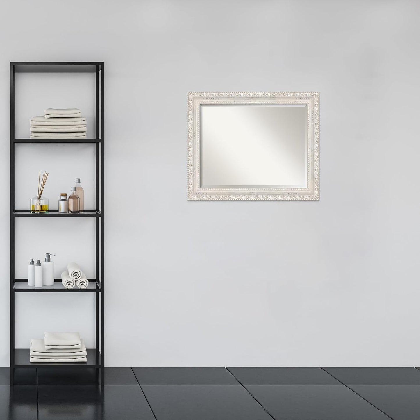 Amanti Art White Bathroom Mirror for Over Sink, 28x34 Opera Off White Rectangle Vanity Mirror, Large Traditional Wood Frame, Hangs Horizonally and Vertically, Bathroom Wall Decor, Beveled Edge from WI