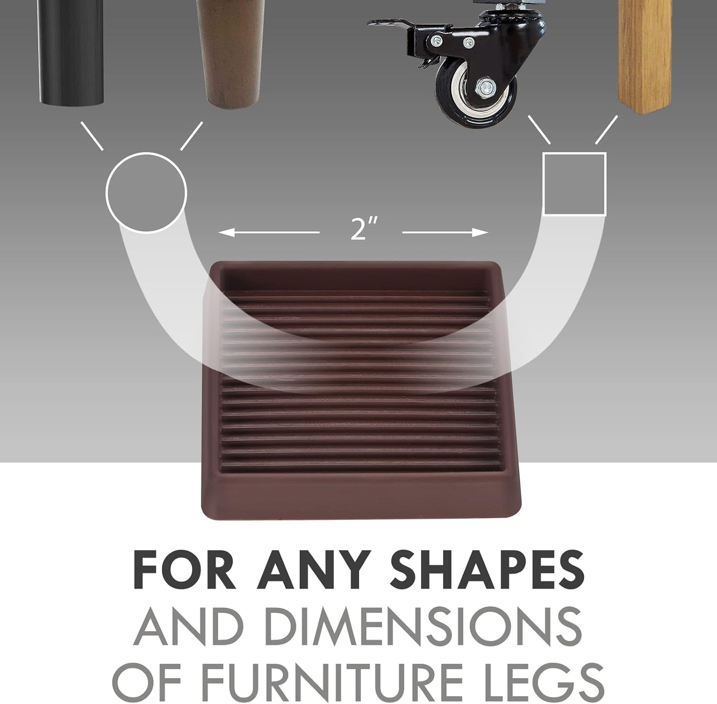 2X2 Rubber Caster Cups, Non Slip Furniture Pads, Anti-Slip Furniture Gripper, Anti Skid Furnitures Feet, Anti Slide Floor Protector for Bed Couch Table Chair Stoppers - 4 Pack, Brown