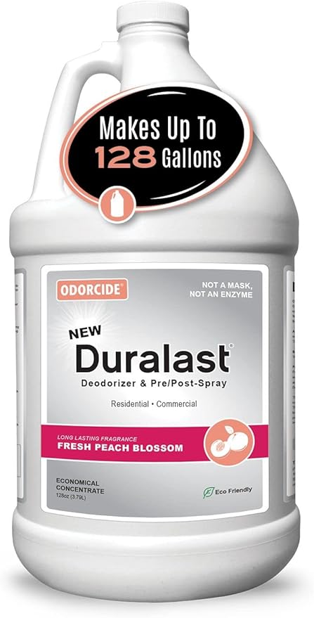 Odorcide Duralast Peach Blossom Odor Eliminator Concentrate - Odor Eliminator for Strong Odor on Carpet, Floors - Smoke, Sweat, & Pet Odor Eliminator for Home with Non-Enzymatic Formula (1 Gal)