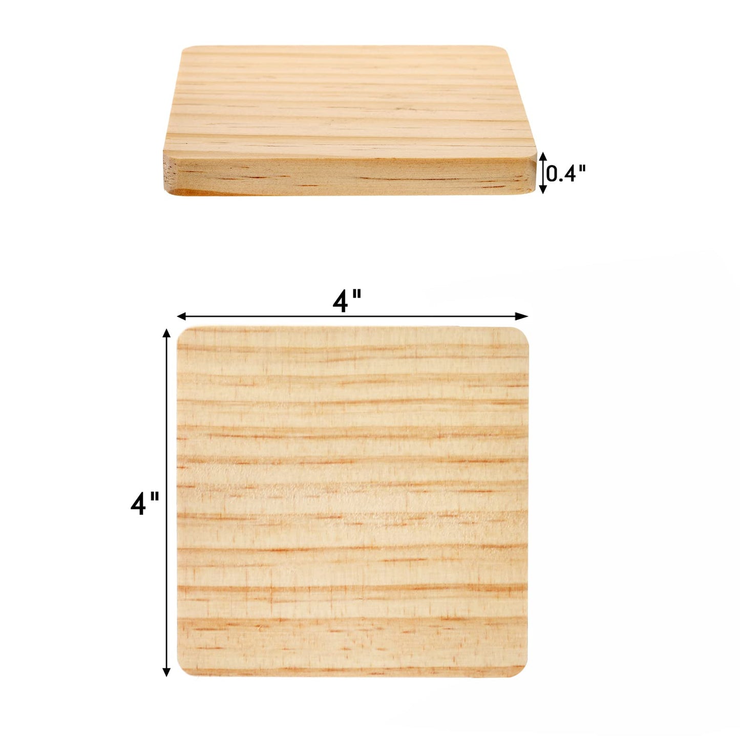 Dicunoy 20 Pack Unfinished Wood Coasters, 4" Blank Wooden Coasters for Craft, Square Coasters with Non-Slip Pads for DIY Supplies, Laser Engraving, Stained Painting, Drawing, Home Decor