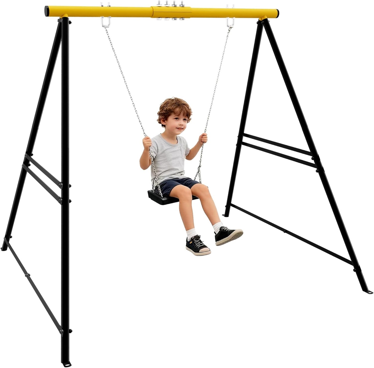 Porch Swing Stand Frame for Both Kids and Adults,440Lbs Heavy-Duty Metal A-Frame for Swing Sets for Backyard (Frame Only) (Yellow)